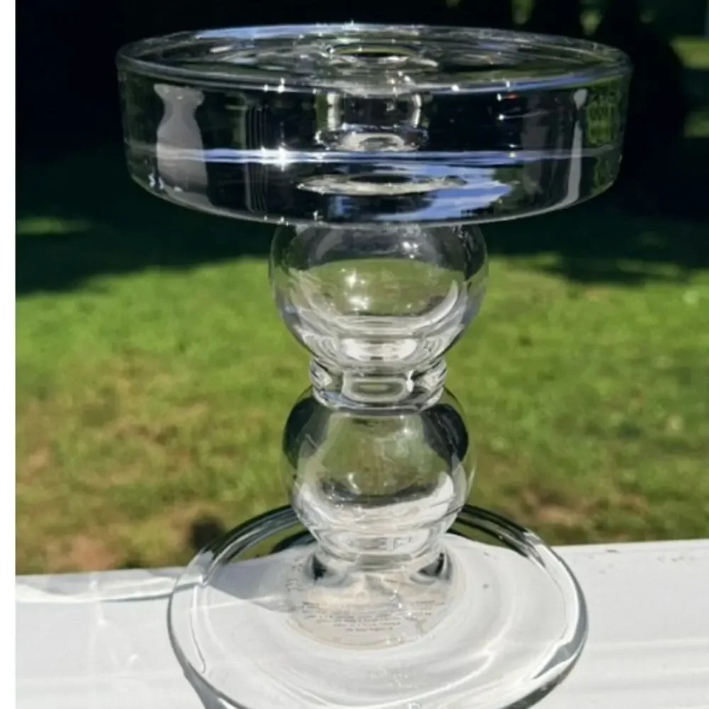 Pottery Barn Glass Sphere Medium Pillar Candle Holder Clear Glass